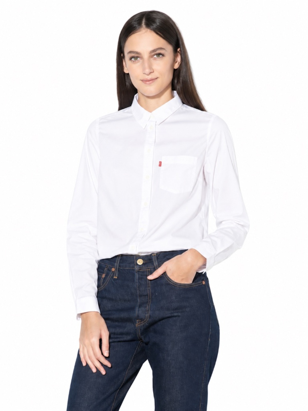 Levi's Women's White Classic Fit Stretch Cotton Button Down Shirt | Large